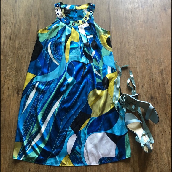 Stunning Blue & Chartreuse Sun Dress 🐠 - Picture 2 of 8